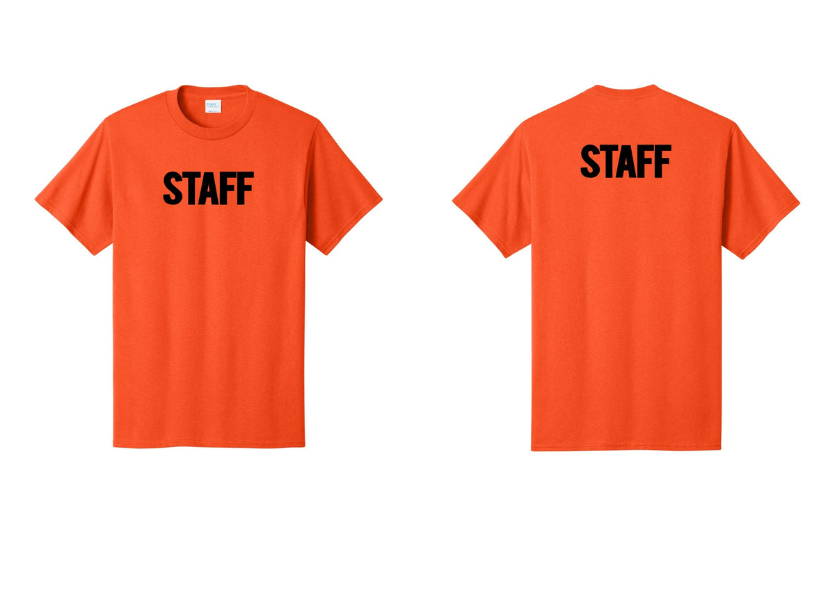 NYC Factory Staff T-Shirt, Bold Lettering - Front + Back - Orange