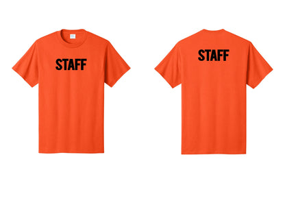 NYC Factory Staff T-Shirt, Bold Lettering - Front + Back - Orange