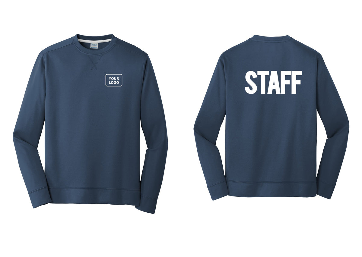 NYC Factory Custom Logo Staff Performance Fleece Crewneck Sweatshirt (Bold) - Your Logo + Back - Navy
