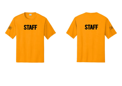 NYC Factory Custom Logo Staff Performance T-Shirt (Bold) - Front + Back + Your Logo Sleeve - Gold