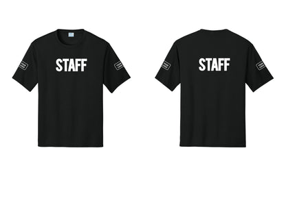 NYC Factory Custom Logo Staff Performance T-Shirt (Bold) - Front + Back + Your Logo Sleeves - Black