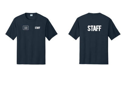 NYC Factory Custom Logo Staff Performance T-Shirt (Bold) - STAFF + Your Logo + Back - Navy