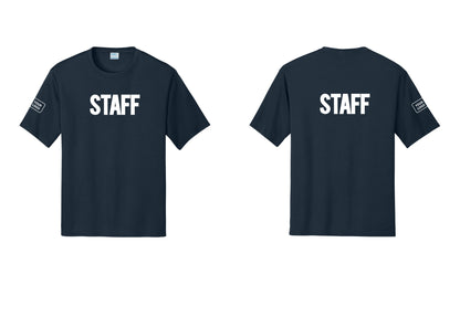NYC Factory Custom Logo Staff Performance T-Shirt (Bold) - Front + Back + Your Logo Sleeve - Navy