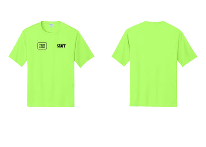 NYC Factory Custom Logo Staff Performance T-Shirt (Bold) - STAFF + Your Logo - Neon Green