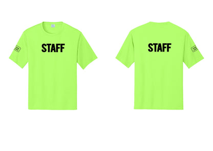NYC Factory Custom Logo Staff Performance T-Shirt (Bold) - Front + Back + Your Logo Sleeve - Neon Green