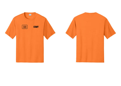 NYC Factory Custom Logo Staff Performance T-Shirt (Bold) - STAFF + Your Logo - Neon Orange