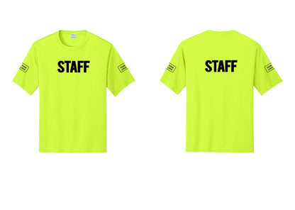NYC Factory Custom Logo Staff Performance T-Shirt (Bold) - Front + Back + Your Logo Sleeves - Neon Yellow