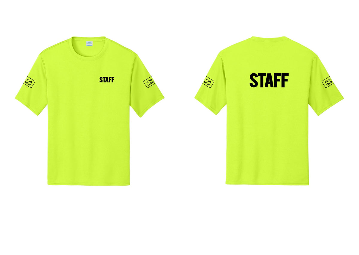 NYC Factory Custom Logo Staff Performance T-Shirt (Bold) - Chest + Back + Your Logo Sleeves - Neon Yellow