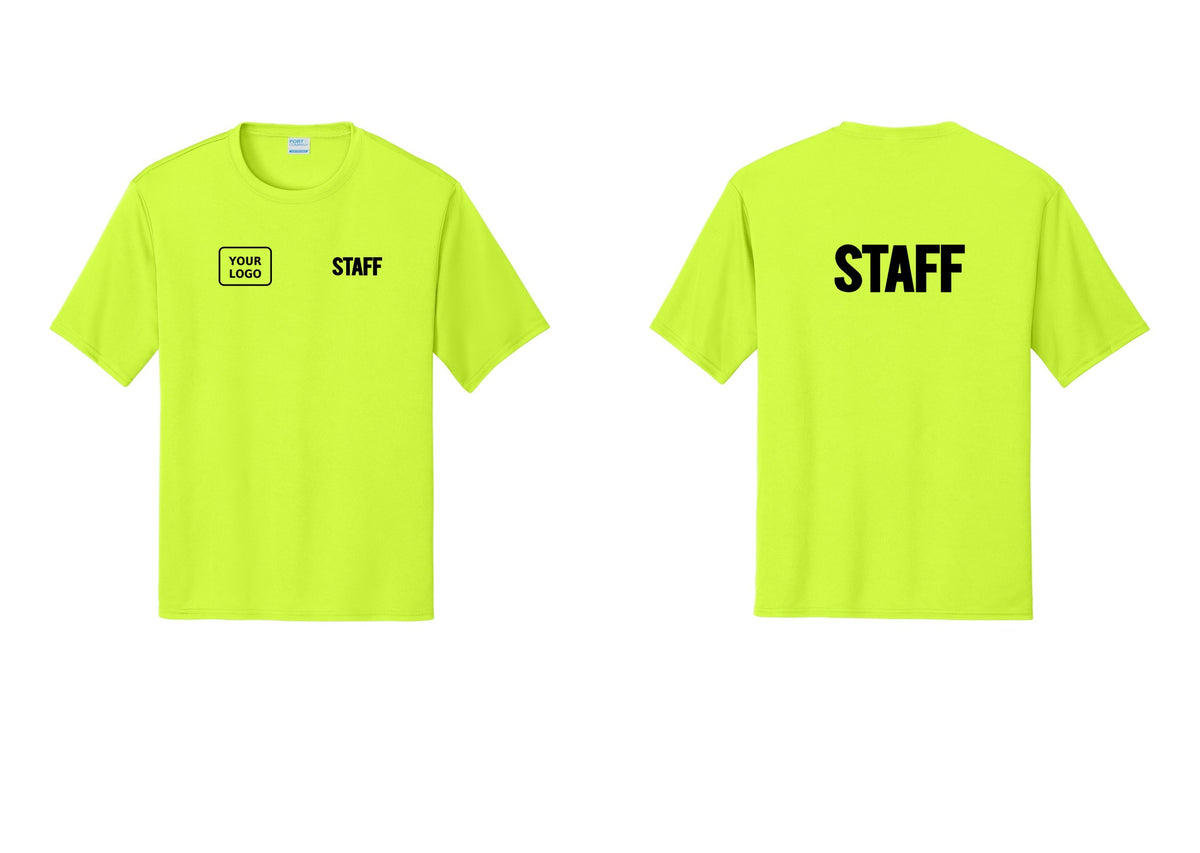 NYC Factory Custom Logo Staff Performance T-Shirt (Bold) - STAFF + Your Logo + Back - Neon Yellow