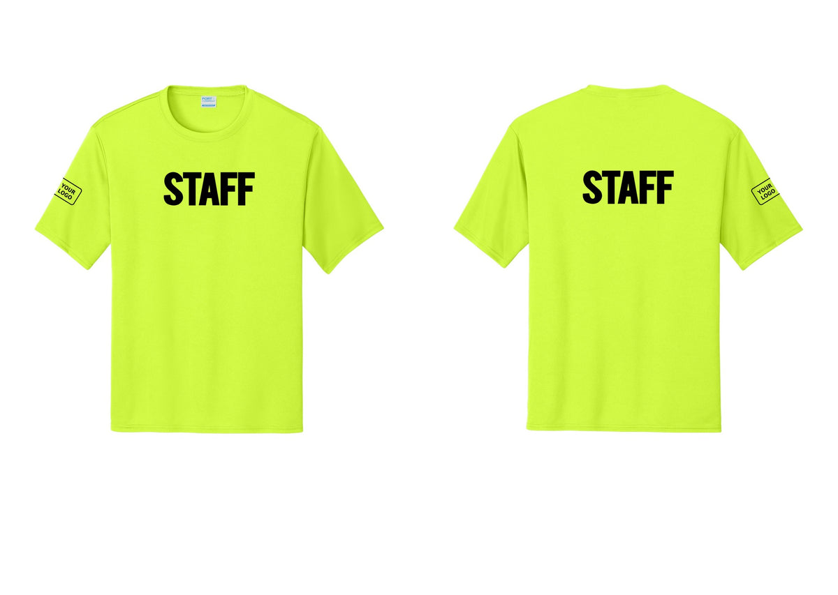 NYC Factory Custom Logo Staff Performance T-Shirt (Bold) - Front + Back + Your Logo Sleeve - Neon Yellow