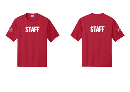 NYC Factory Custom Logo Staff Performance T-Shirt (Bold) - Front + Back + Your Logo Sleeve - Red