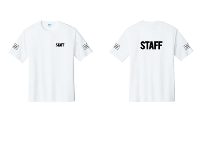 NYC Factory Custom Logo Staff Performance T-Shirt (Bold) - Chest + Back + Your Logo Sleeves - White