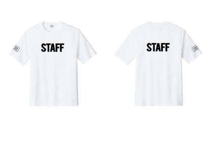 NYC Factory Custom Logo Staff Performance T-Shirt (Bold) - Front + Back + Your Logo Sleeve - White