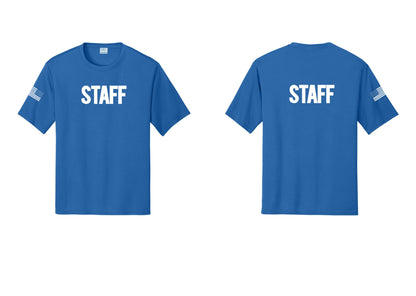 NYC Factory Staff Performance T-Shirt (Bold) - Front + Back + US Flag Sleeve - Royal
