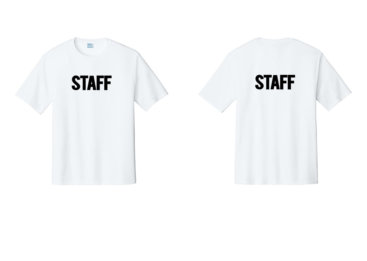 NYC Factory Staff Performance T-Shirt (Bold) - Front + Back - White