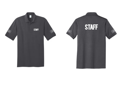 NYC Factory Custom Logo Staff Polo Shirt (Bold) - Chest + Back + Your Logo Sleeves - Charcoal