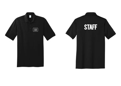 NYC Factory Custom Logo Staff Polo Shirt (Bold) - Your Logo + Back - Black