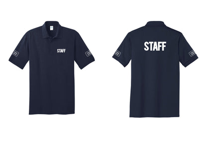 NYC Factory Custom Logo Staff Polo Shirt (Bold) - Chest + Back + Your Logo Sleeves - Navy