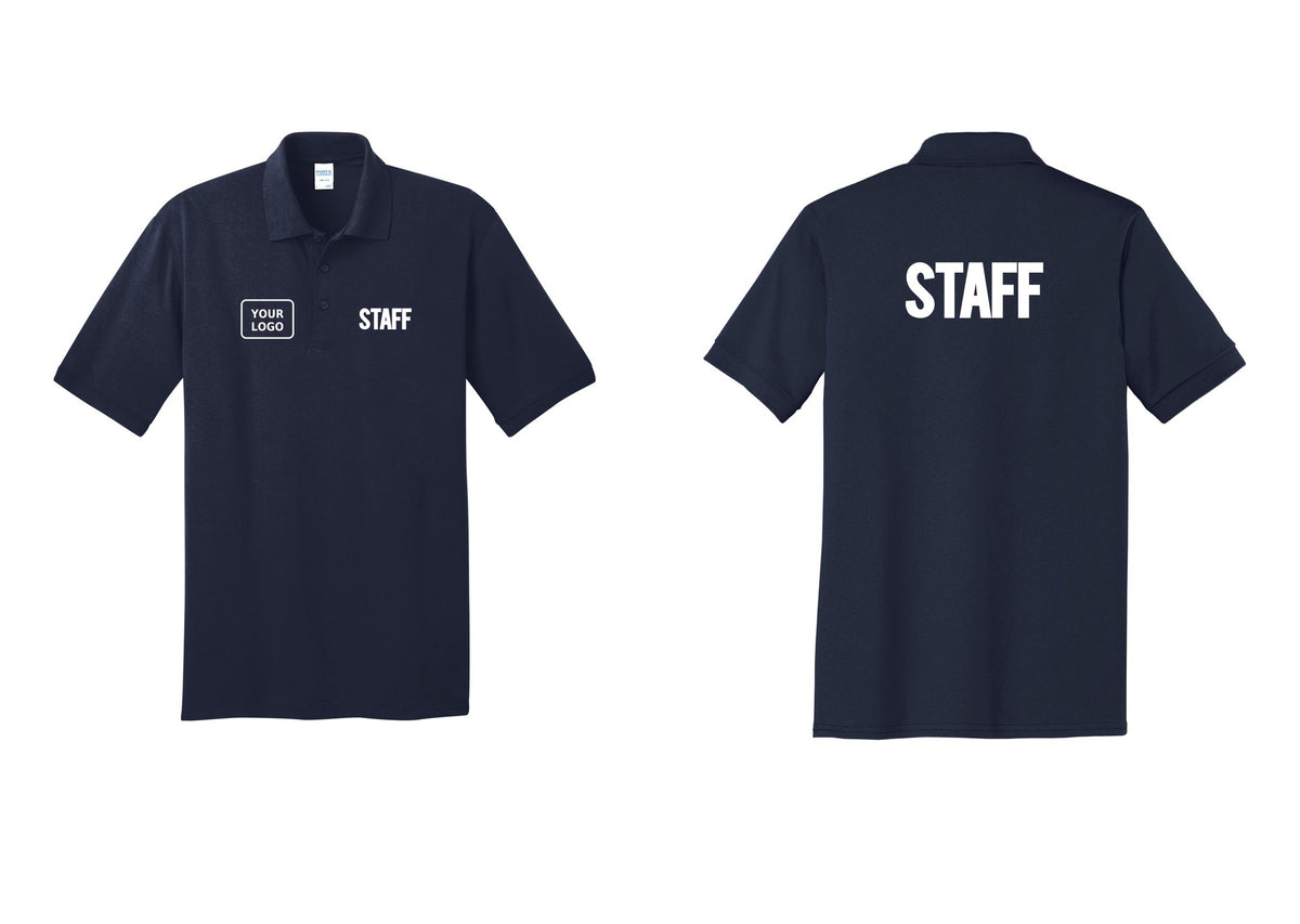 NYC Factory Custom Logo Staff Polo Shirt (Bold) - STAFF + Your Logo + Back - Navy