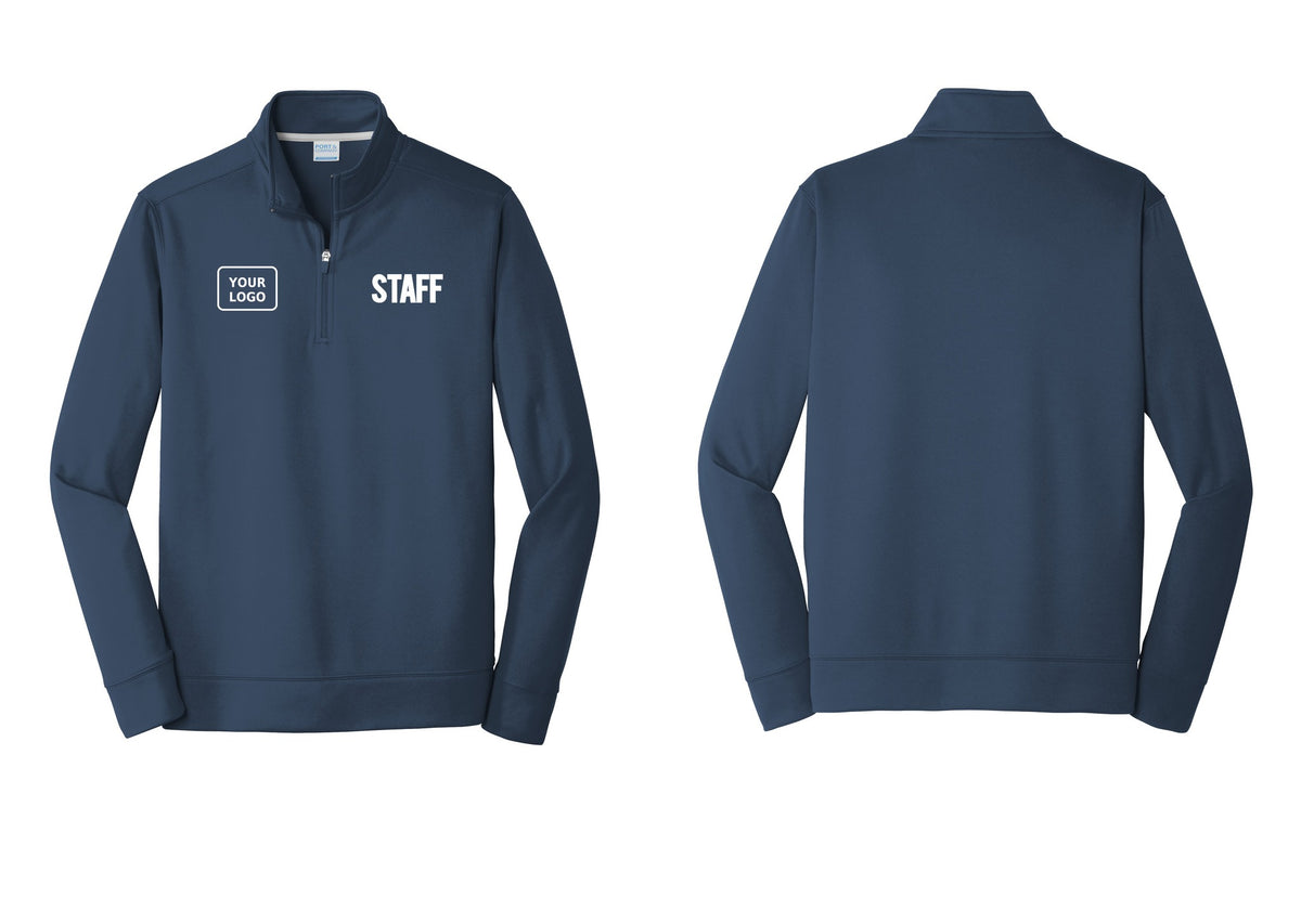 NYC Factory Custom Logo Staff Performance Fleece 1/4-Zip Pullover Sweatshirt (Bold) - STAFF + Your Logo - Navy