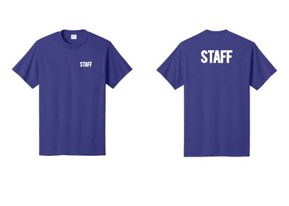 NYC Factory Staff T-Shirt, Bold Lettering - Chest + Back - Purple