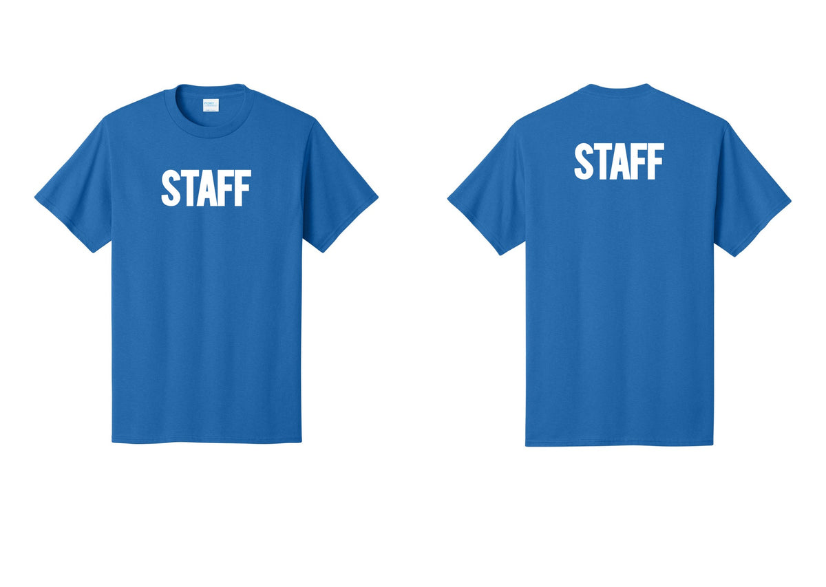 NYC Factory Staff T-Shirt, Bold Lettering - Front + Back - Royal