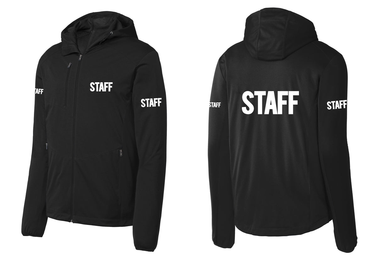 NYC Factory Staff Soft Shell Hooded Jacket (Bold) - Chest + Back + Staff Sleeves - Deep Black