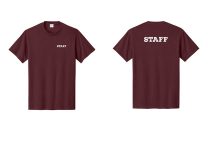 NYC Factory Staff T-Shirt, Rustic Lettering - Chest + Back - Athletic Maroon