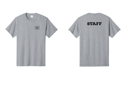 NYC Factory Custom Logo Staff T-Shirt, Rustic Lettering - Your Logo + Back - Athletic Heather