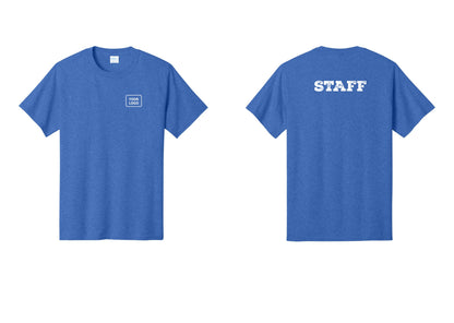 NYC Factory Custom Logo Staff T-Shirt, Rustic Lettering - Your Logo + Back - Heather Royal