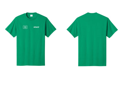 NYC Factory Custom Logo Staff T-Shirt, Rustic Lettering - STAFF + Your Logo - Kelly