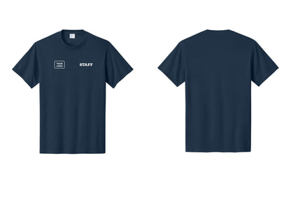 NYC Factory Custom Logo Staff T-Shirt, Rustic Lettering - STAFF + Your Logo - Navy