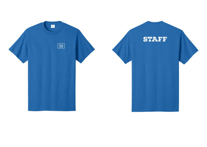 NYC Factory Custom Logo Staff T-Shirt, Rustic Lettering - Your Logo + Back - Royal