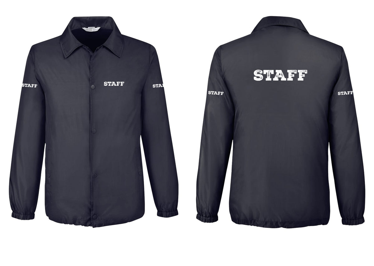 NYC Factory Staff Snap-Front Coaches Jacket (Rustic) - Chest + Back + Staff Sleeves - Black