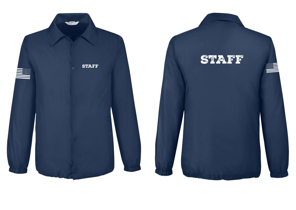 NYC Factory Staff Snap-Front Coaches Jacket (Rustic) - Chest + Back + US Flag Sleeve - Sport Dark Navy