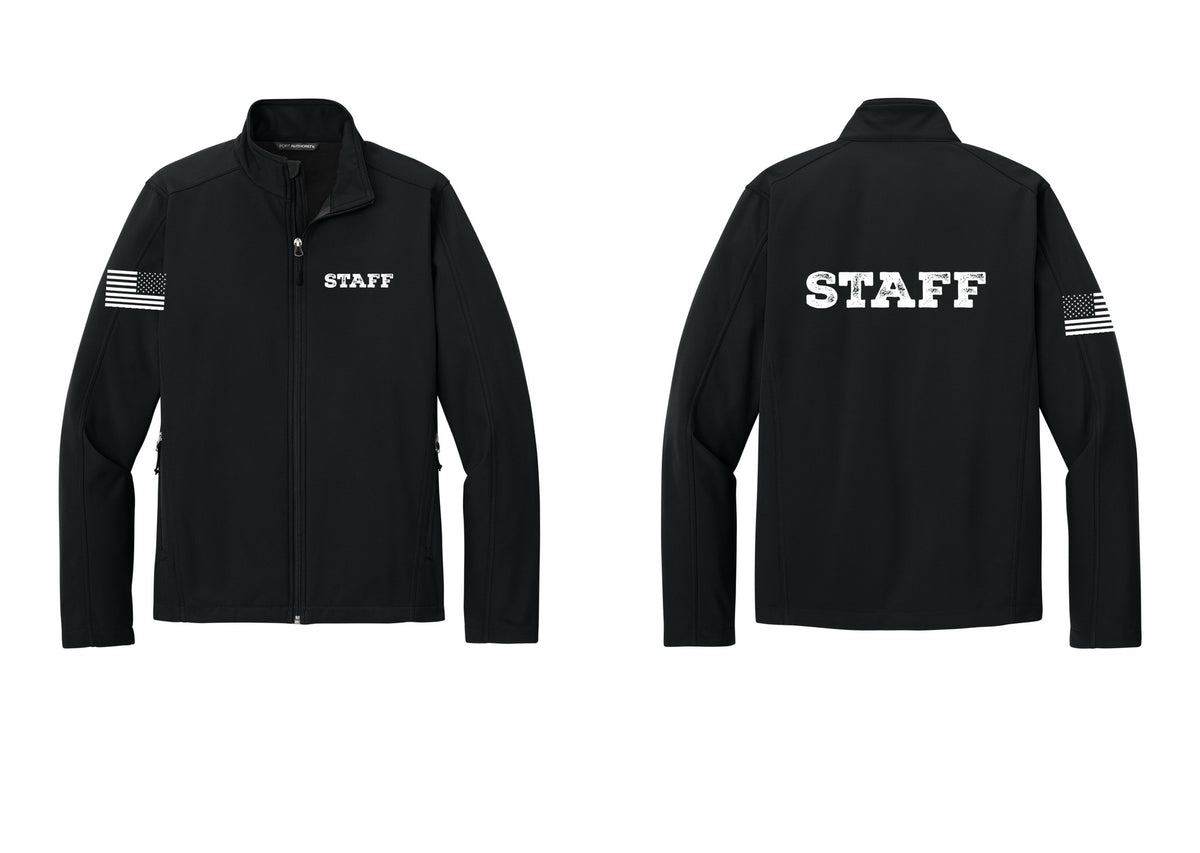 NYC Factory Staff Soft Shell Jacket (Rustic) - Chest + Back + US Flag Sleeve - Black