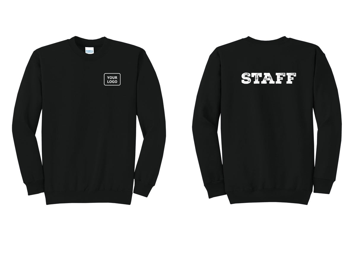 NYC Factory Custom Logo Staff Cotton Fleece Crewneck Sweatshirt (Rustic) - Your Logo + Back - Black