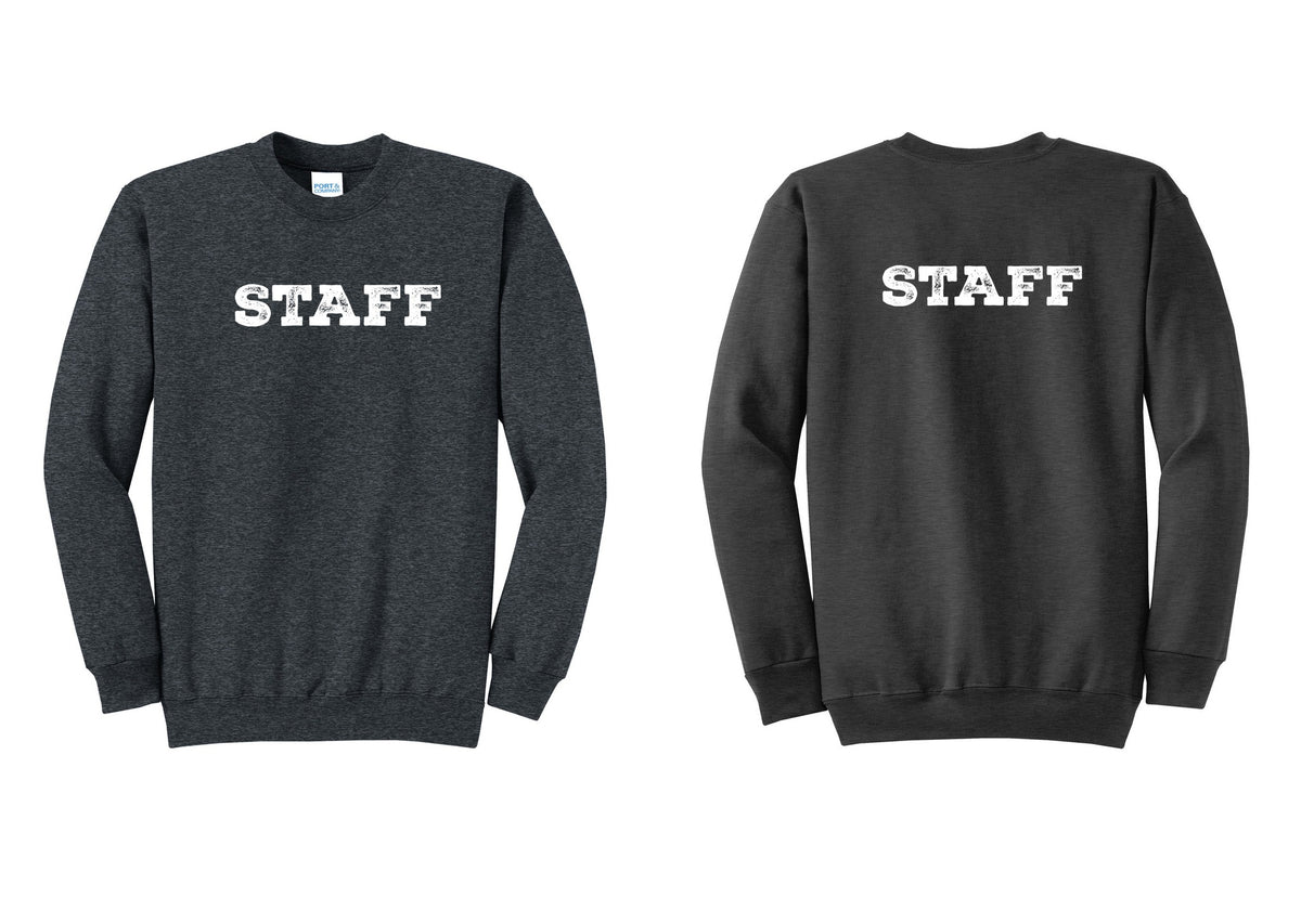 NYC Factory Staff Cotton Fleece Crewneck Sweatshirt (Rustic) - Front + Back - Dark Heather Grey