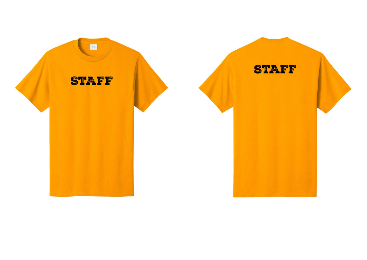 NYC Factory Staff T-Shirt, Rustic Lettering - Front + Back - Gold