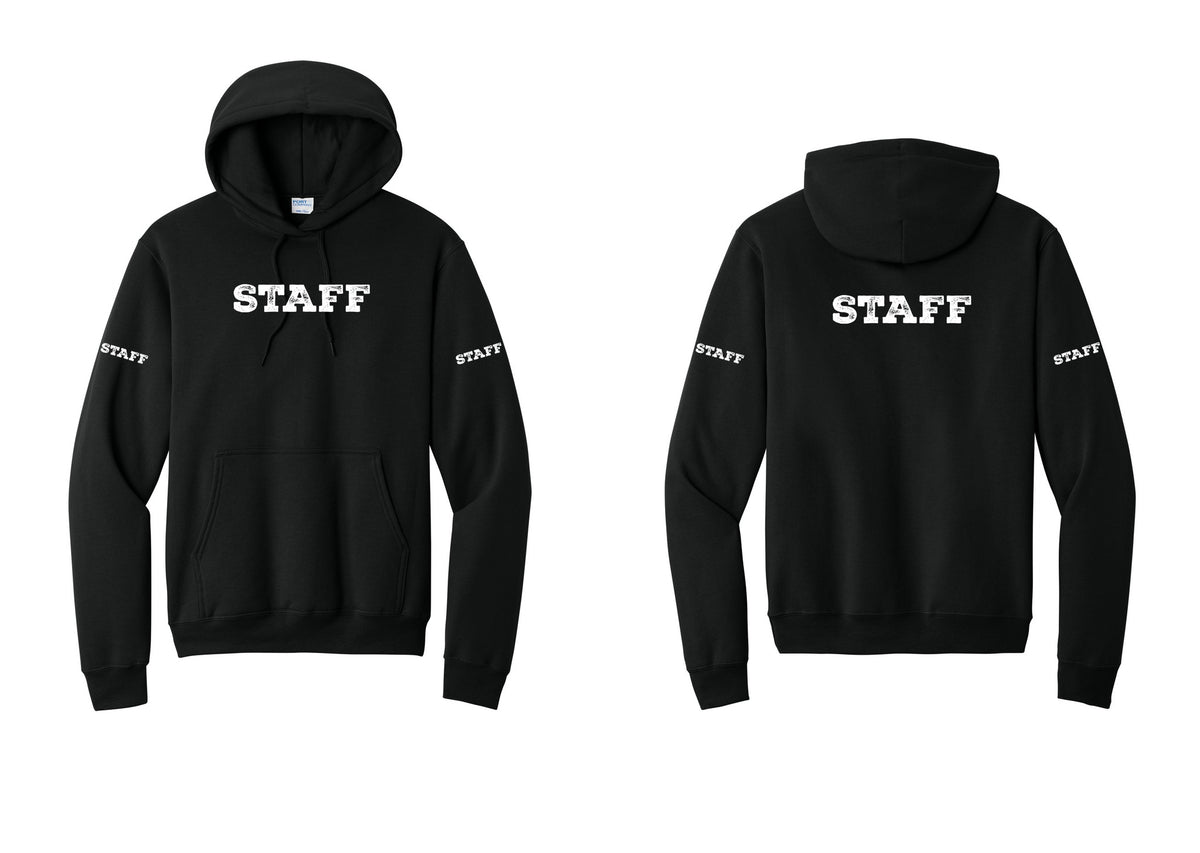 NYC Factory Staff Cotton Fleece Pullover Hoodie (Rustic) - Front + Back + Staff Sleeves - Black