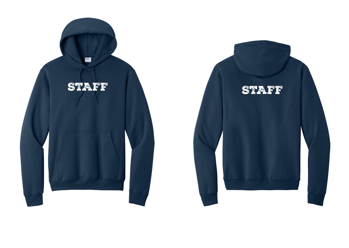 NYC Factory Staff Cotton Fleece Pullover Hoodie (Rustic) - Front + Back - Navy