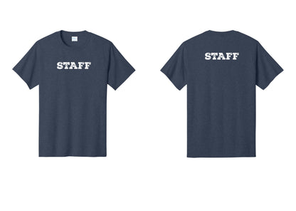 NYC Factory Staff T-Shirt, Rustic Lettering - Front + Back - Heather Navy