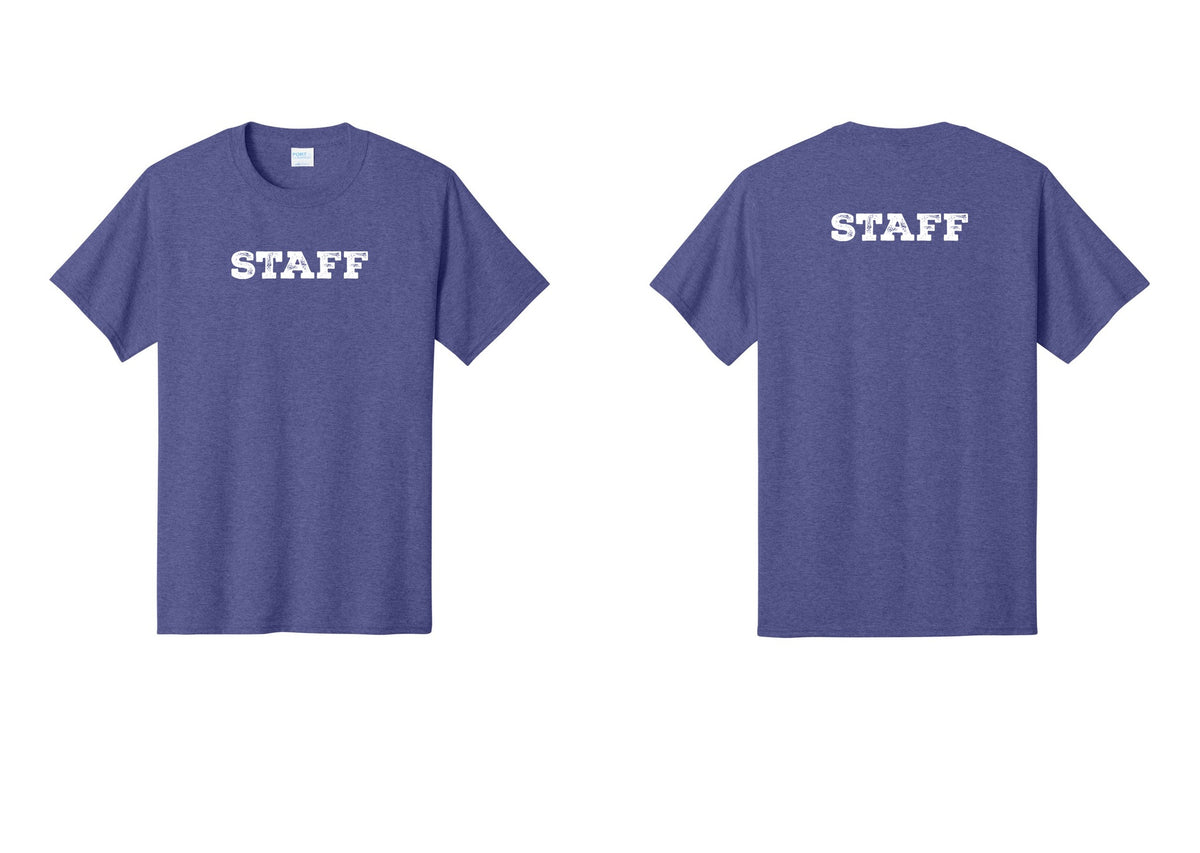 NYC Factory Staff T-Shirt, Rustic Lettering - Front + Back - Heather Purple