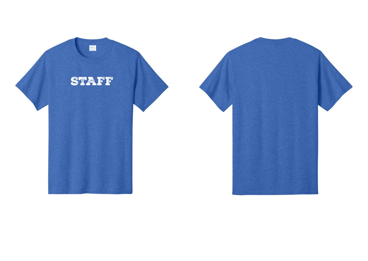NYC Factory Staff T-Shirt, Rustic Lettering - Front Only - Heather Royal