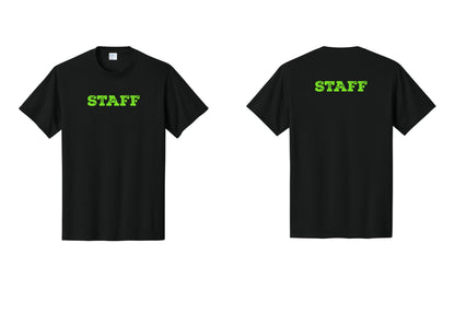 NYC Factory Staff T-Shirt, Rustic Lettering - Front + Back - Black / Neon