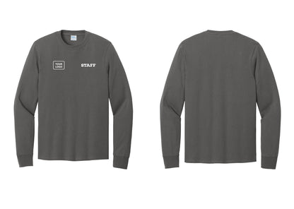 NYC Factory Custom Logo Staff Cotton Long Sleeve T-Shirt (Rustic) - STAFF + Your Logo - Charcoal