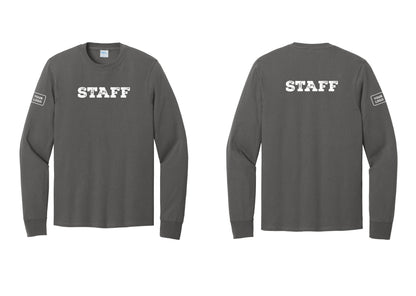 NYC Factory Custom Logo Staff Cotton Long Sleeve T-Shirt (Rustic) - Front + Back + Your Logo Sleeve - Charcoal