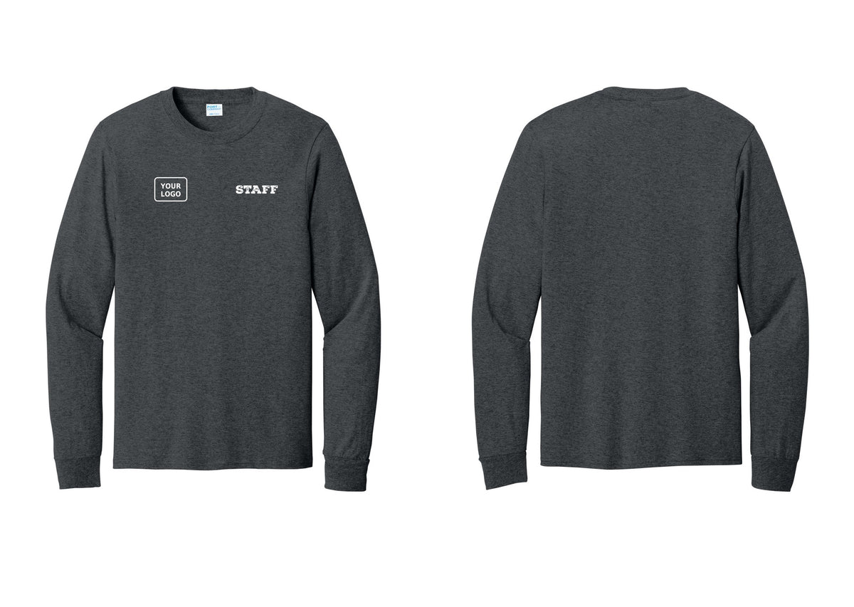 NYC Factory Custom Logo Staff Cotton Long Sleeve T-Shirt (Rustic) - STAFF + Your Logo - Dark Heather Grey