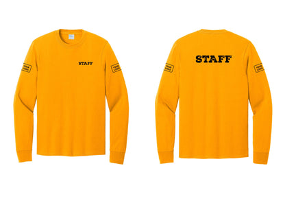 NYC Factory Custom Logo Staff Cotton Long Sleeve T-Shirt (Rustic) - Chest + Back + Your Logo Sleeves - Gold