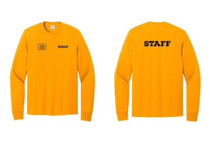 NYC Factory Custom Logo Staff Cotton Long Sleeve T-Shirt (Rustic) - STAFF + Your Logo + Back - Gold